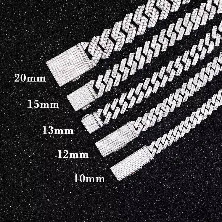 S925 Real Light Moissanite with GRA 12mm 2Rows Iced Out Cuban Chain Necklace for Men