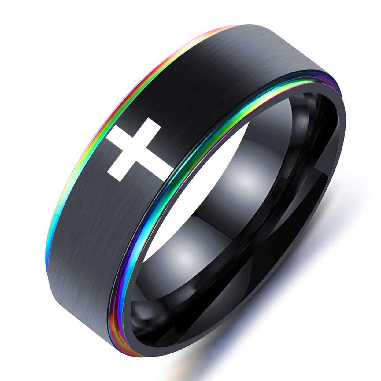 8mm Stainless Steel Cross Ring Christian Jesus Christ Lord Prayer for Men and Women W250911