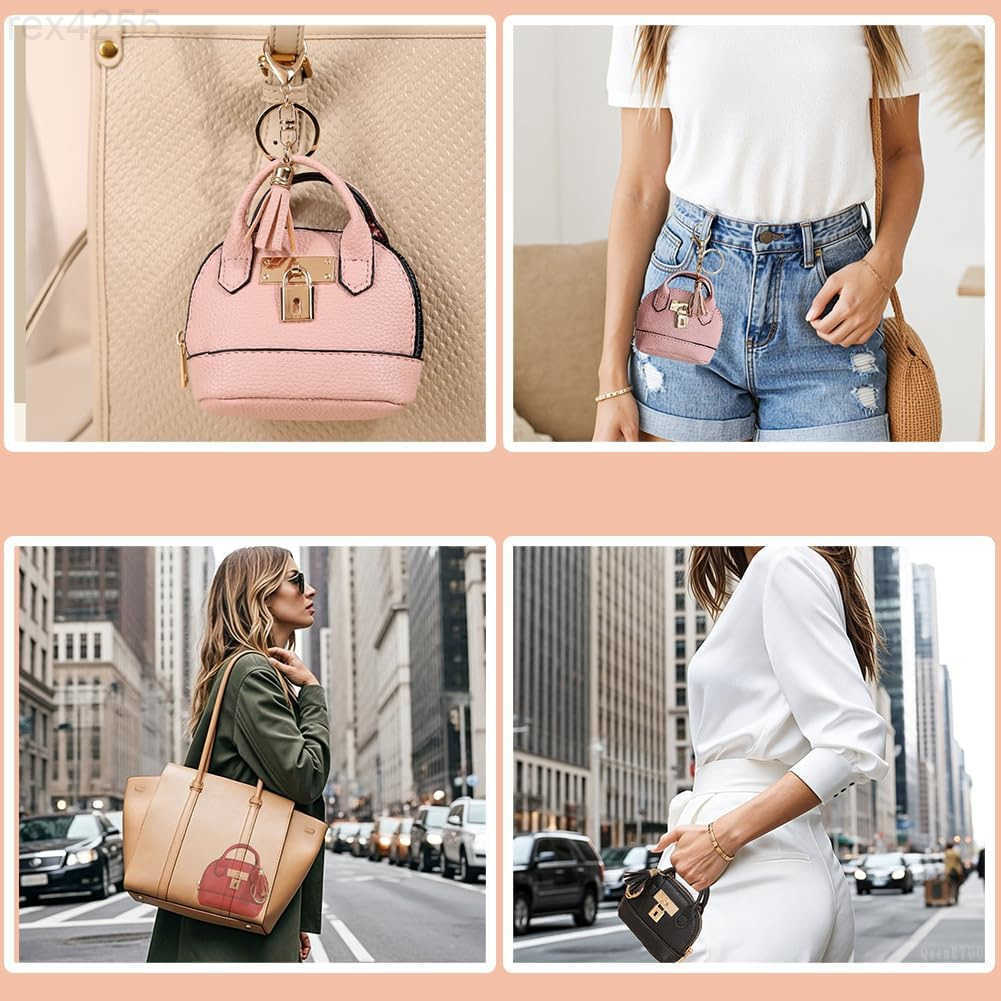 Mini Tote Bag Keychain Coin Purse Pu Leather Key Chain Small Change Purse for Women Keychain Pouch Mini Makeup Bag Cute Zipper Coin Purse Small Wallet