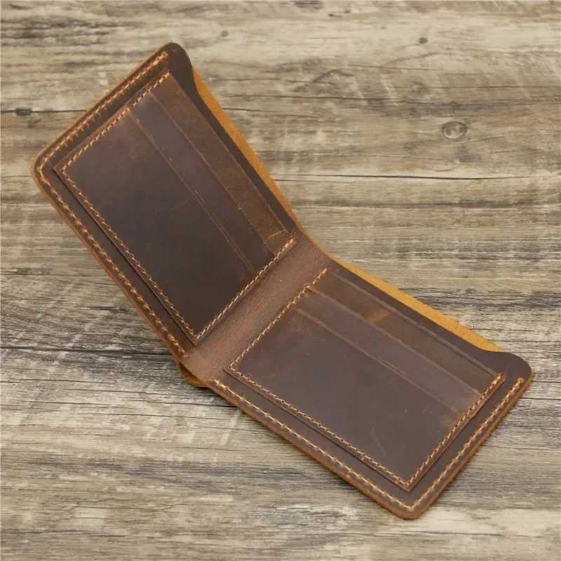 Mens Crazy Horse Leather Wallet Genuine Leather Wallet Card Bag Simple Retro European and American Style Mens Purse 2025 W250911