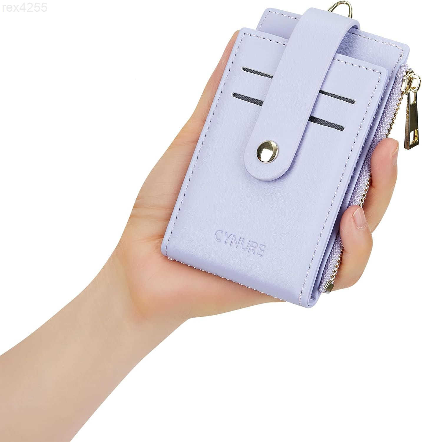 Women Leather RFID Blocking Card Holder Slim Small Zipper Keychain Front Pocket Wallet with 2 ID WindowW250910