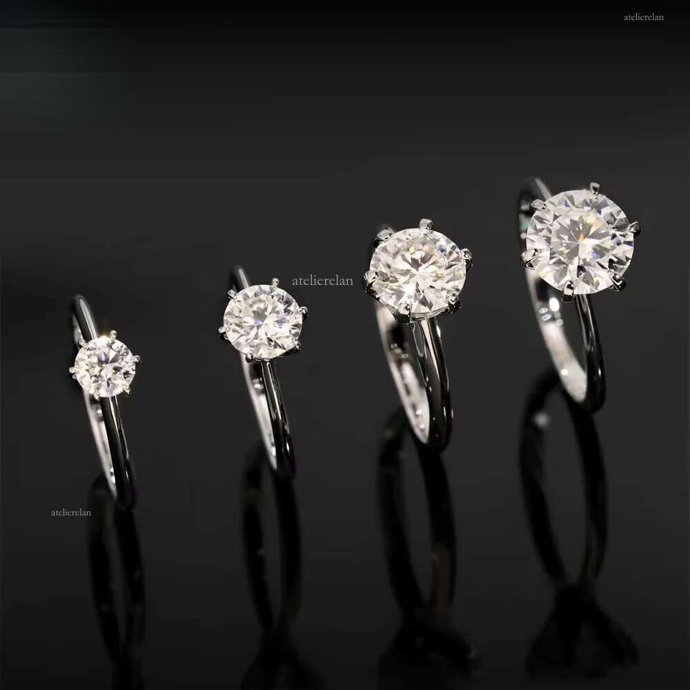 0.5ct 1ct 2ct 3ct Moissanite Engagement Rings Sier 6 Prong Set Women Wedding Ring Pass dia tester Solitaire ring