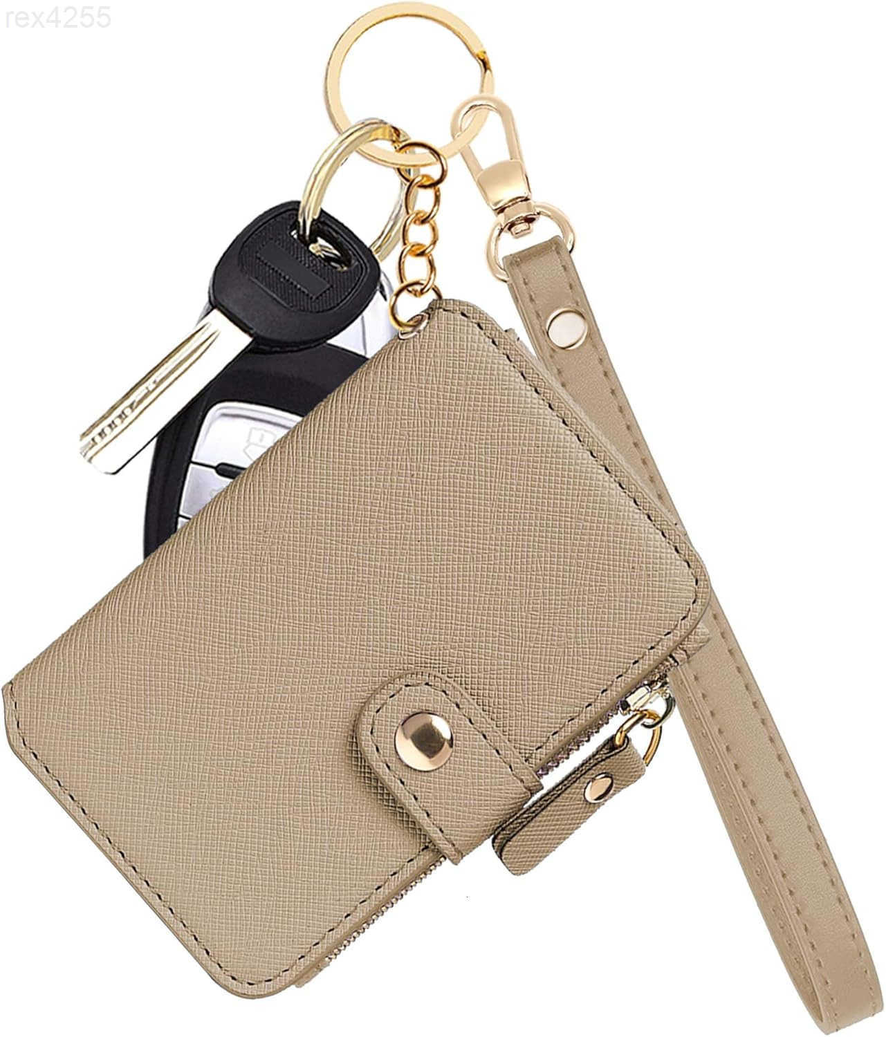 Wallet Womens Wallet Leather Keychain Wallet With Zipper Coin Pocket ID Window Wrist Strap Gift Box KhakiW250911