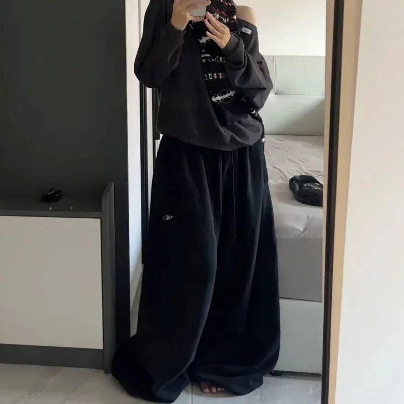 Casual sweatpants American retro hiphop oversized women black Korean streetwear loose jogging pants high waist wide leg 250911