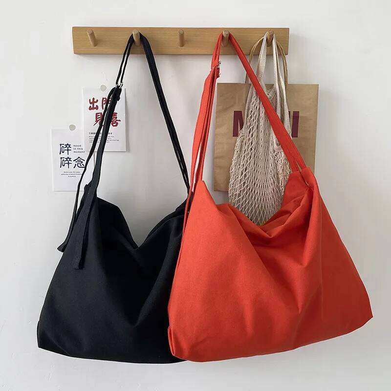 Solid Color Canvas Shoulder Large Capacity Crossbody Casual Shopping With Adjustable Strap Handbag Daily Travel Bag