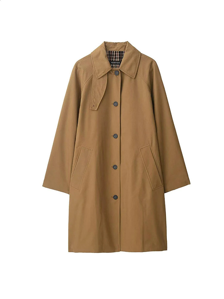 Women Midlength Trench Coat Solid SingleBreasted Stand Collar Classic Windbreaker Female Casual Chic Outerwear 250911