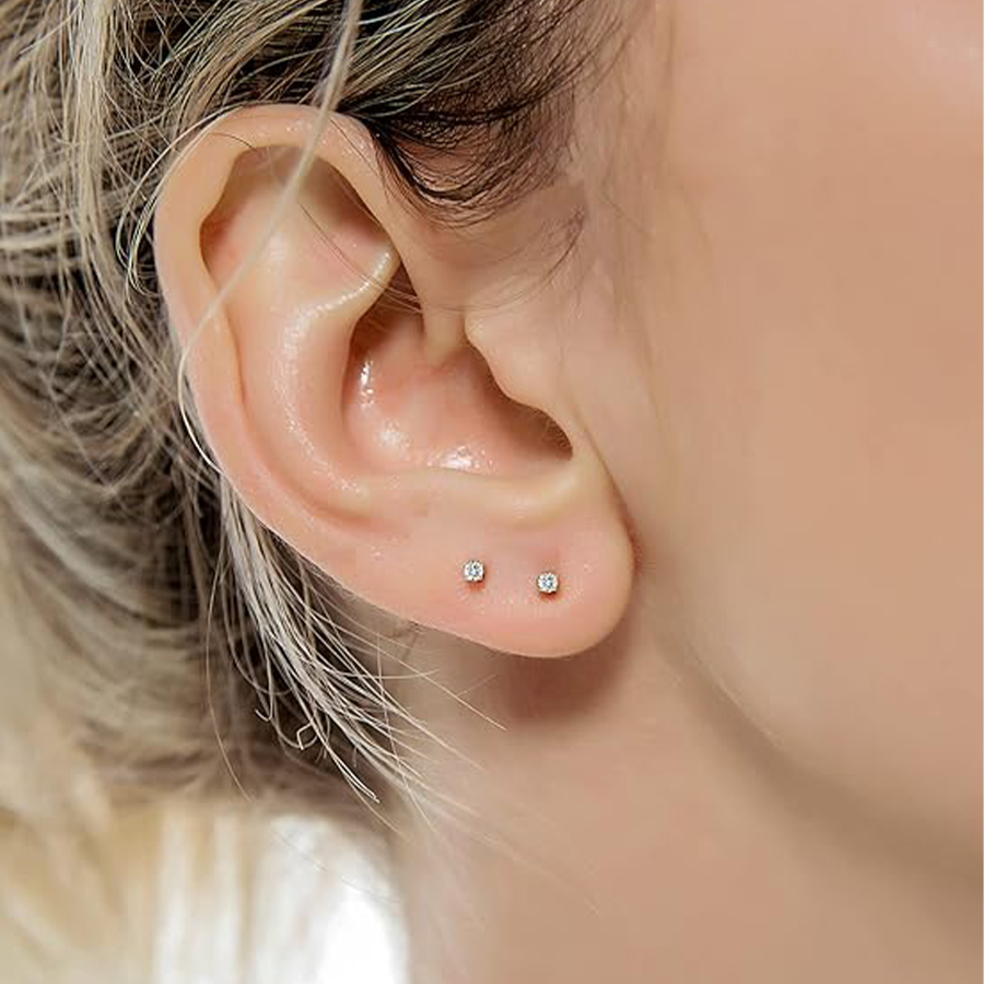 10 Pairs 20G 2mm Tiny Stud Earrings 316L Stainless Steel Small CZ Earring Set For Men Women Gold Tone