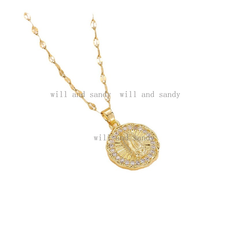 18k Gold Virgin Mary Necklace Designer Jewelry Rosary Gold Chain Cubic Zirconia Diamond Madonna Necklaces for Women Girls CZ crystal Religious Jewelry