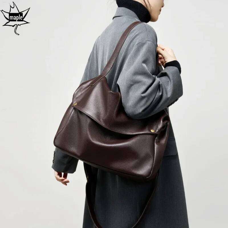 New Coffee Black Color Large Capacity Casual Genuine Cow Leather Soft Women Handbag Euro Business Travel Female Shoulder Bag 250805 250805