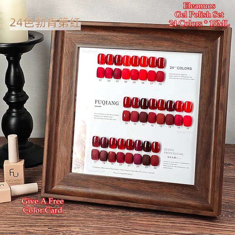 Eleanuos Ankara Polishing 24Pcs Varnish Gel Shining And Durable Soaking New Year Red Primer UV LED Nail Set 15Ml