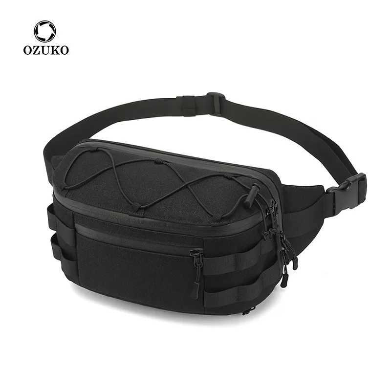 OZUKO Running fanny pack Mens Waist Bag Fashion Chest Pack Outdoor Sports Belt Bag for Teenager Waterproof Men Waist Bags Z250911