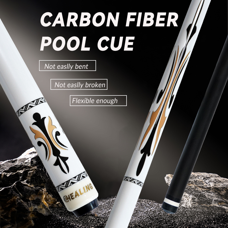 OKHEALING 1/2 Split Pool Cue Carbon Fiber Billiard Cue Stick 12mm Tip Radial Pin / 8 Teeth Joint Total Length 1474mm/58inch Weight 19Oz Billiard Stick