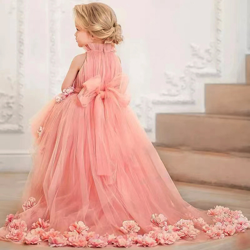 Pink Tulle Lace Fragmented Flower Girl Dress First Wedding Flower Child Birthday Banquet Sacrament Customized Dress Z250630