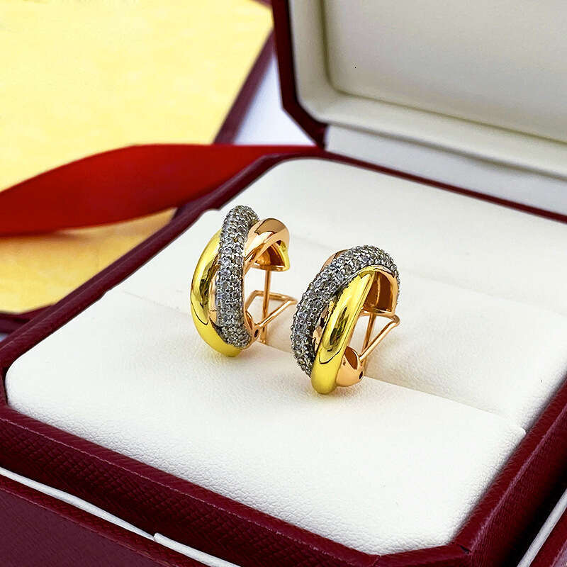 Kaga Three-Hoop Three-Color Braided Sier Gold Rose for Women Light Internet Celebrity Design Smooth Earrings