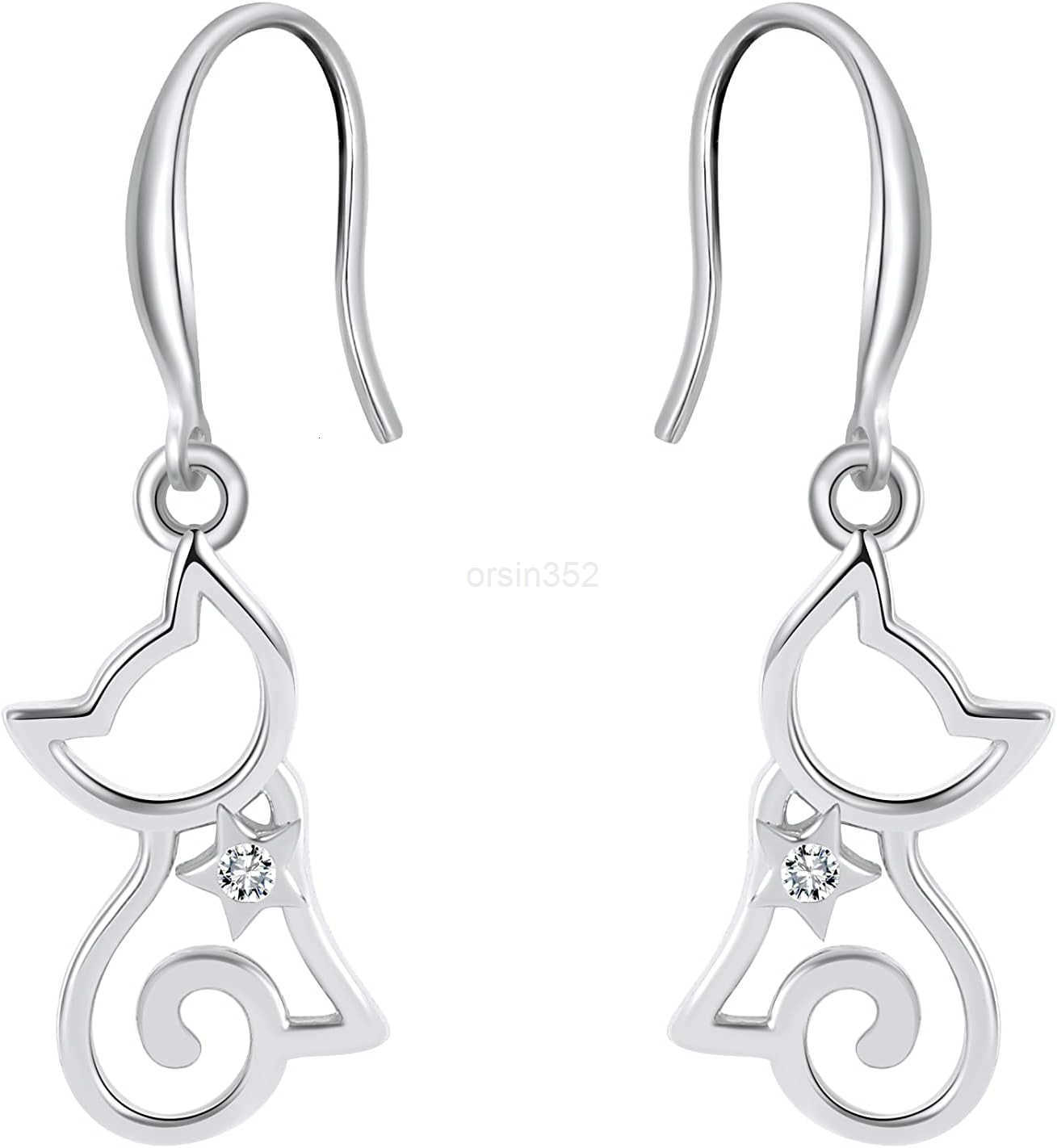 Dangle Earrings For Women by Ginger Lyne Clear Cubic Zirconia White Gold over Sterling Silver Pierced Kitty Ear Rings for Her Pet Lovers Fashion Jewel