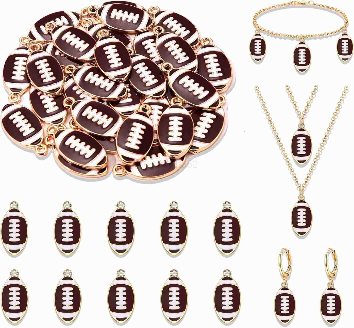 30PCS Football Charms for Jewelry Making Enamel Football Charms for Necklace Earrings Making Red Black White Blue Purple Orange Game Day Football ChaW