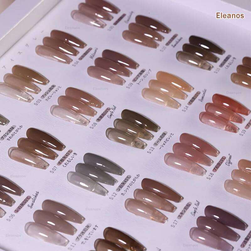 Eleanuos Jelly Amber 24Pcs Phototherapy Varnish Translucent Durable Mix Soak UV LED Brown Winter Nail Gel Art Salon Kit 15Ml