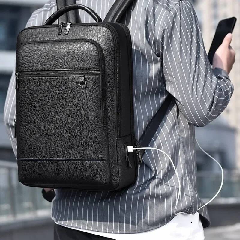 Executive Backpack Men PU Leather Satchel USB Charging Briefcase Travel Laptop Office Business Shoulder Back Pack Male high-quality