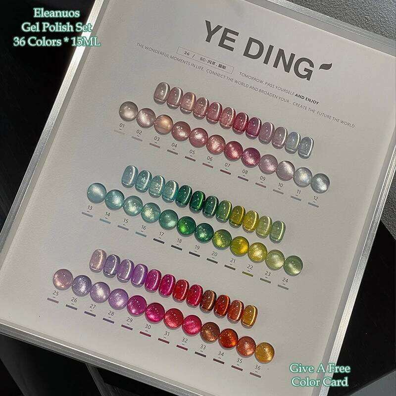 Eleanuos Rainbow Polishing 36Pcs Mixed Varnish Gel Semi Permanent Glass Cat's Eye Star Ultraviolet LED Nail Salon