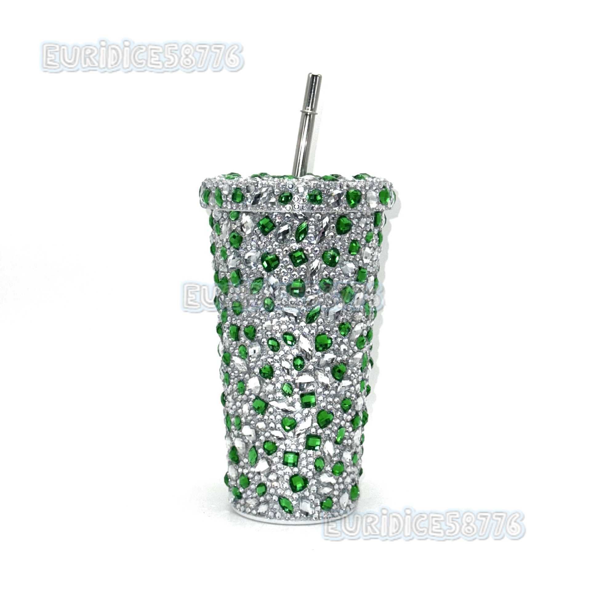 New Large Diamond Insulated Water Cup Doublelayer Straw Cup Beverage Cup Drinking Cup H250911