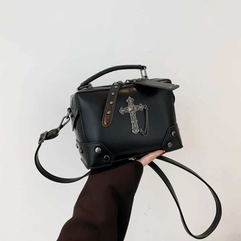 Women Gothic Punk Square Small Crossbody Handbag with Top Handle Skull Crosses Chain PU Leather Shoulder Bag Purse W250911