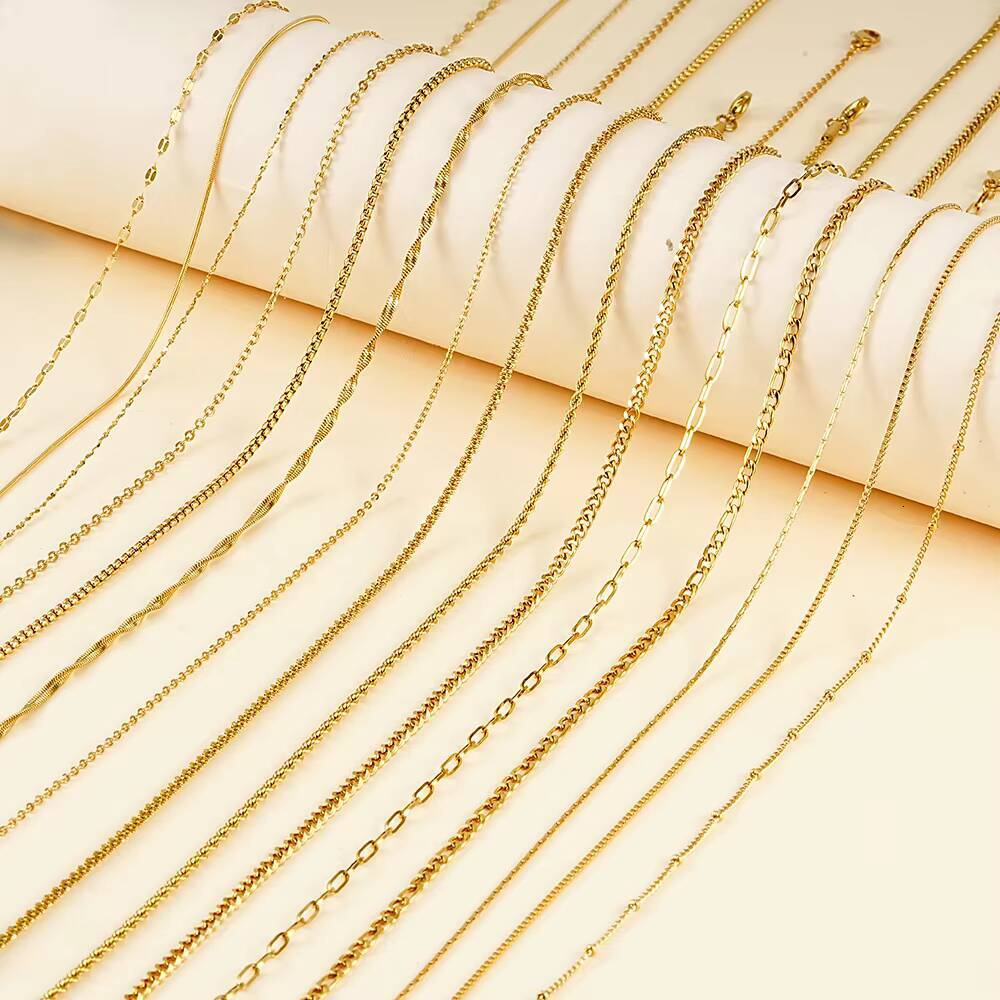 Non Tarnish Fashion Jewelry Stainless Steel Cuban Link Chain 18k Gold Plated Rope Snake Figaro Chain Necklace for Man Women