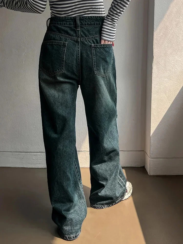 Female Stretchy Wide Leg Hip Hop Y2K Streetwear Denim Pants Vintage Fashion High Waist Jeans Lady Straight Casual Trousers 250911