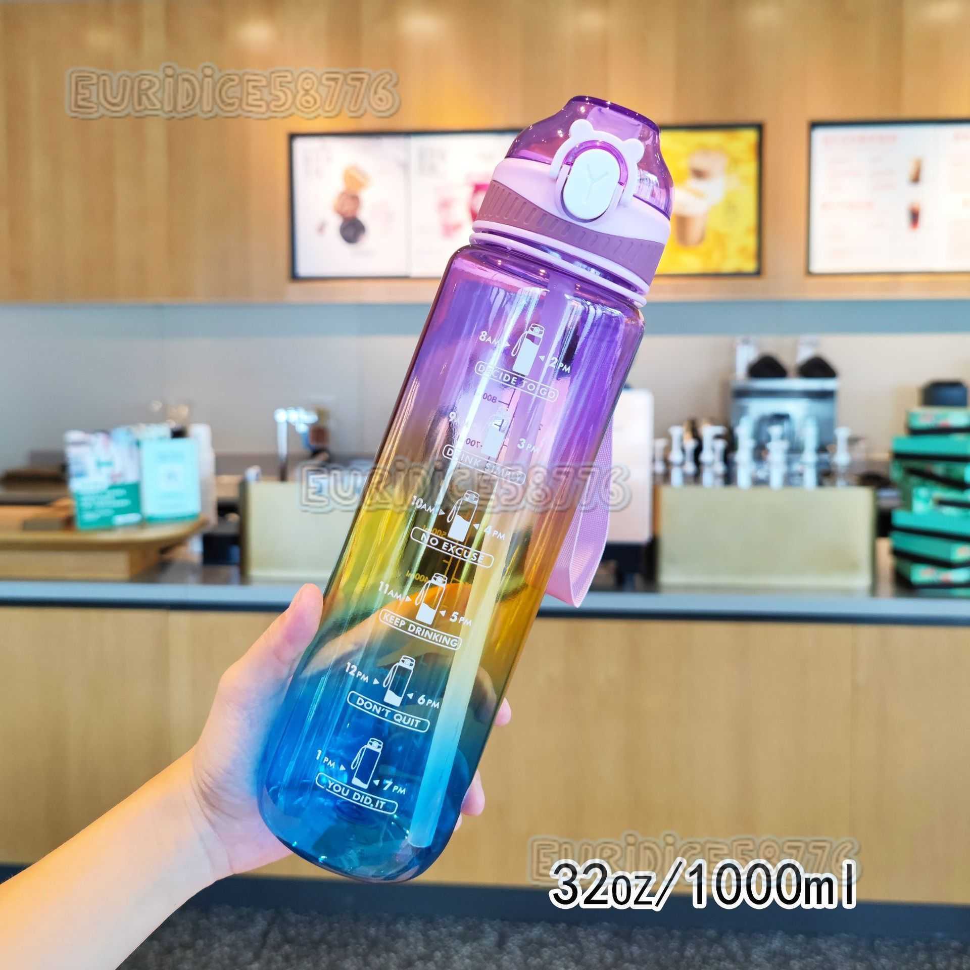 New Transparent Gradient Duckbill Plastic Graduated Travel Cup Outdoor Fitness Sports Straw Space Cup H250911