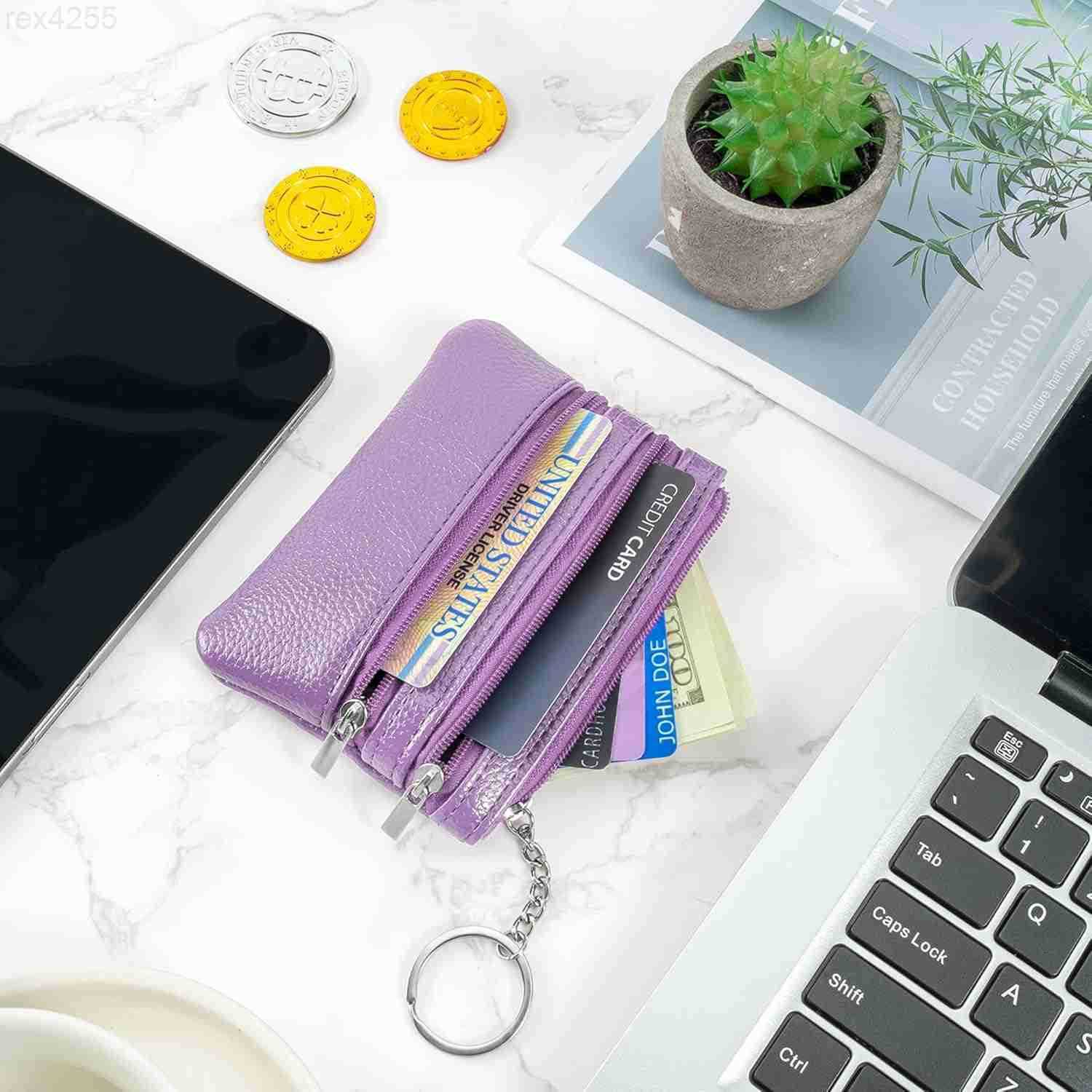 2 Pack Coin Purse Pouch Change Card Holder Small Wallet with Keychain for Women and Men Light Purple Light PurpleW250911