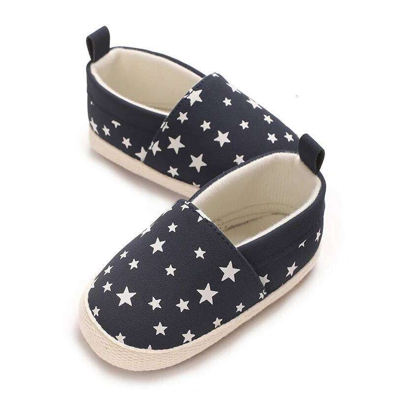 Fashionable Baby Boy Canvas Spring And Autumn Flat Shoes With Star Embellishment soft 0-18M Newborn Soft Sole Anti Slip