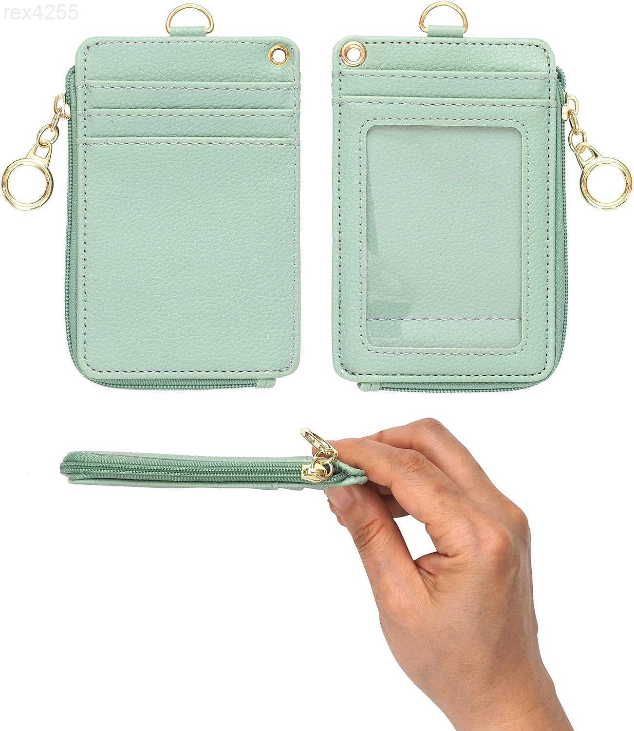 2in1 ID Badge Holder Lanyard Wallet MultiUse Womens Small Wallet with Removable Wristlet Neck Lanyard Clear Window 5 Card Slots Phone Holder Ring Keyc
