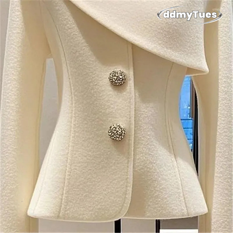 Women's Jackets High End Elegant Jacket Coat Women Autumn Winter O-neck Long Sleeve Fashion Asymmetric Design Office Lady Outwear Tops TUES