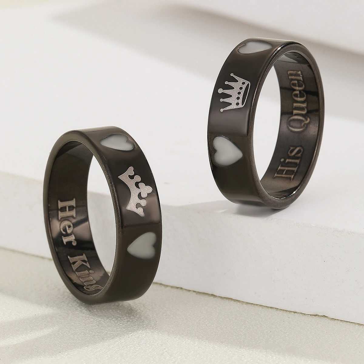 2 piecesset luminous Love Crown pattern Her King His Queen Couple ring Ladies fashion love commitment ring W250911