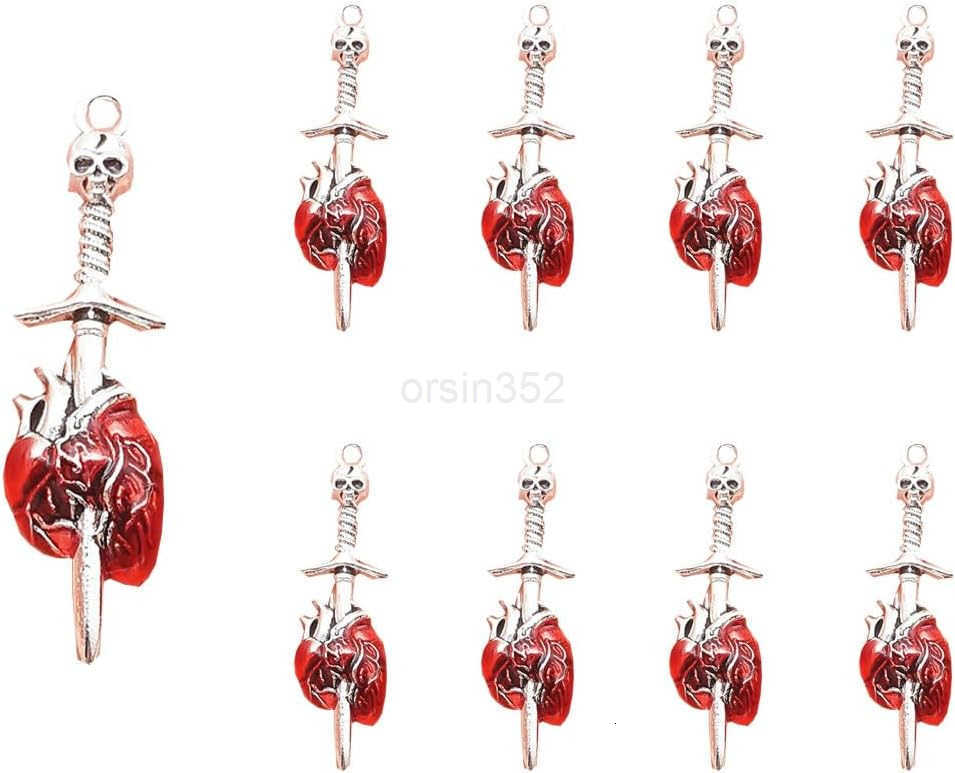 20Pcs Tibetan Devil Heart Sword Through Heart CharmsPunk Skull Sword Necklace Bulk Gothic Skull Skeleton Charms for Making Necklace Keychain s Earring