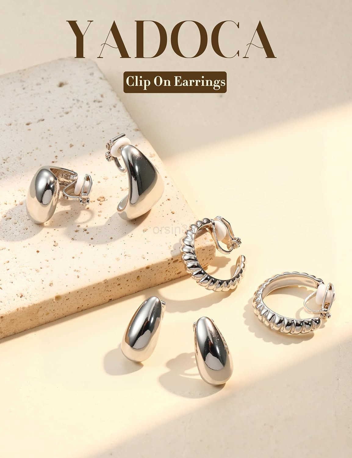 9 Pairs Gold Clip on Earrings for Women 14K Gold Plated Waterdrop Chunky Clip on Hoop Earrings No Piercing Fake Earrings SetW250911