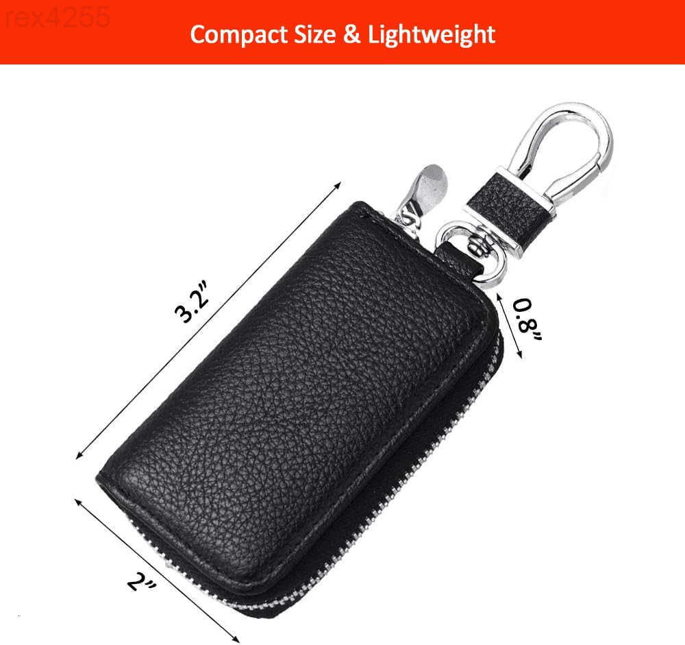 Leather Car Key Case Holder Compact Auto Key Fob Protector Pouch with Zipper for Smart Keys Folding Keys Coins Keychain Wallet for Men WomenW250911