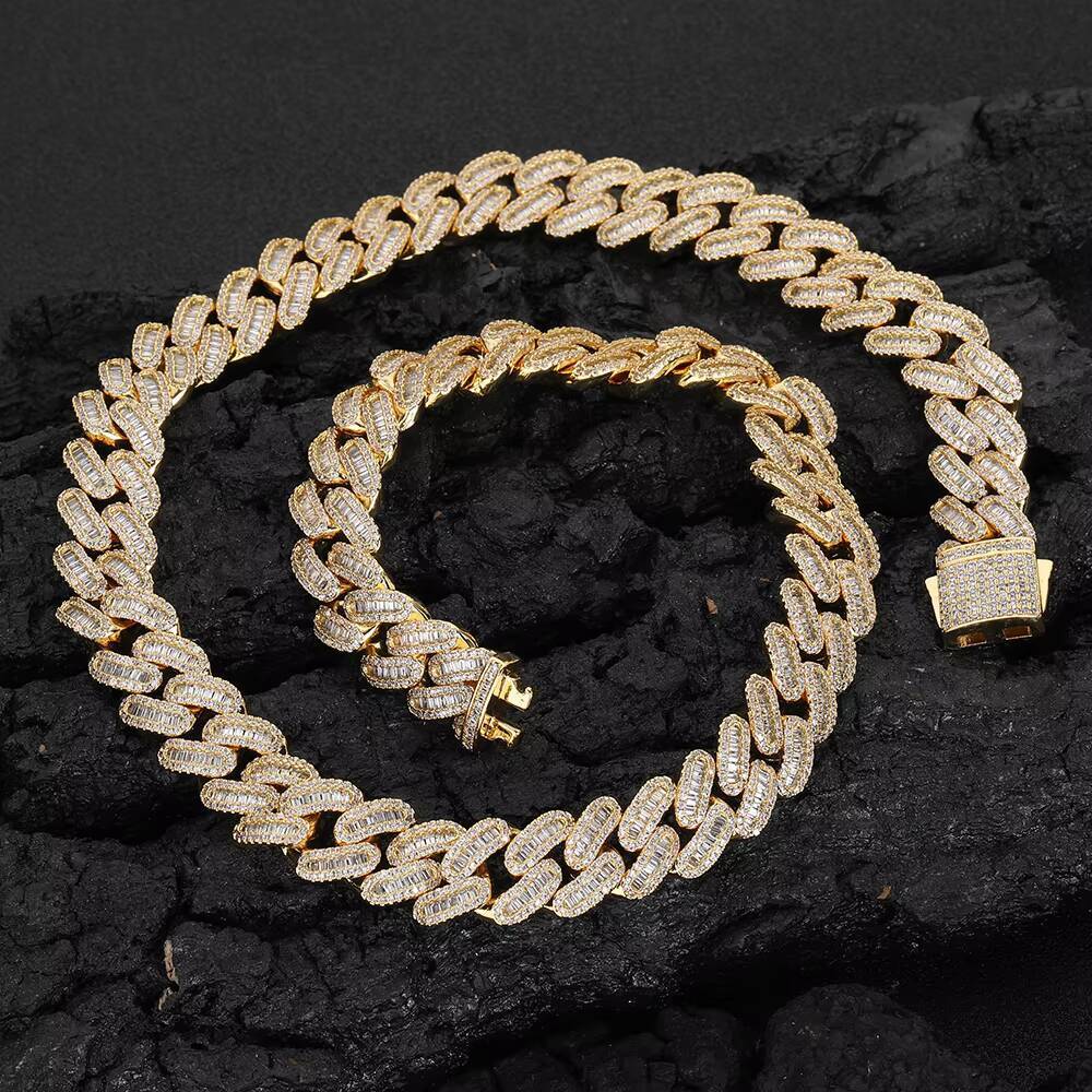NUOYA 15MM Cuban Link Chain Necklace Micro Pave Bling AAA Cubic Zirconia 18K Gold Plated Cuban Link Chain Rapper Jewelry