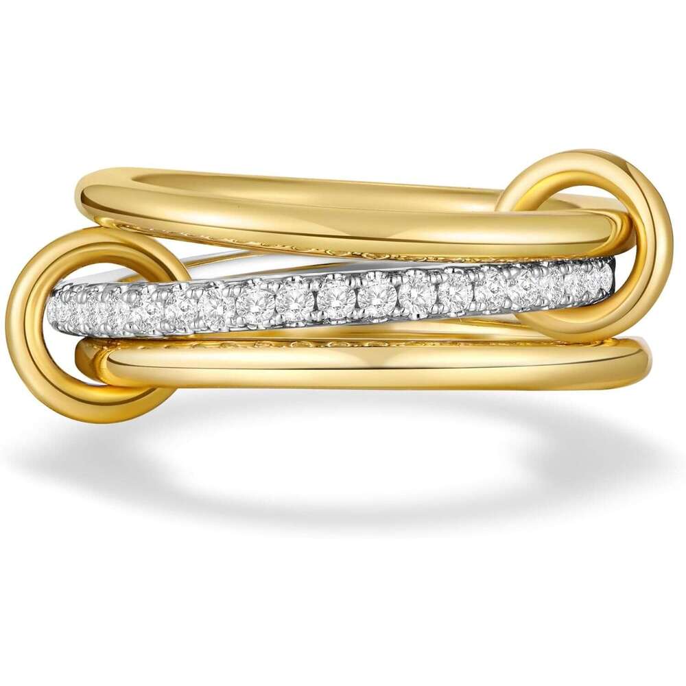 14K Plated Stackable Rings,3 CZ Cubic Zirconia Ring Set,Sier & Gold Stacking Rings, Multi-Link Connected,Statement Interlocking Band for Women, Hypoallergenic,