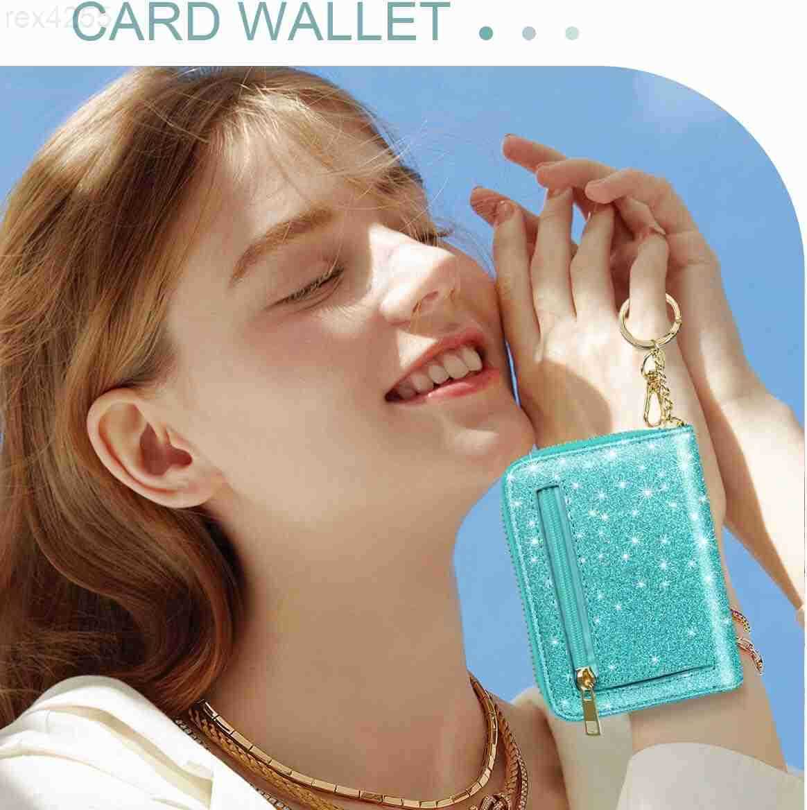 14 Credit Card Slots RFID Card Holder Wallet Glitter Leather Small Cute Card Organizer Case with Coin Pocket Keychain TiffanyW250911