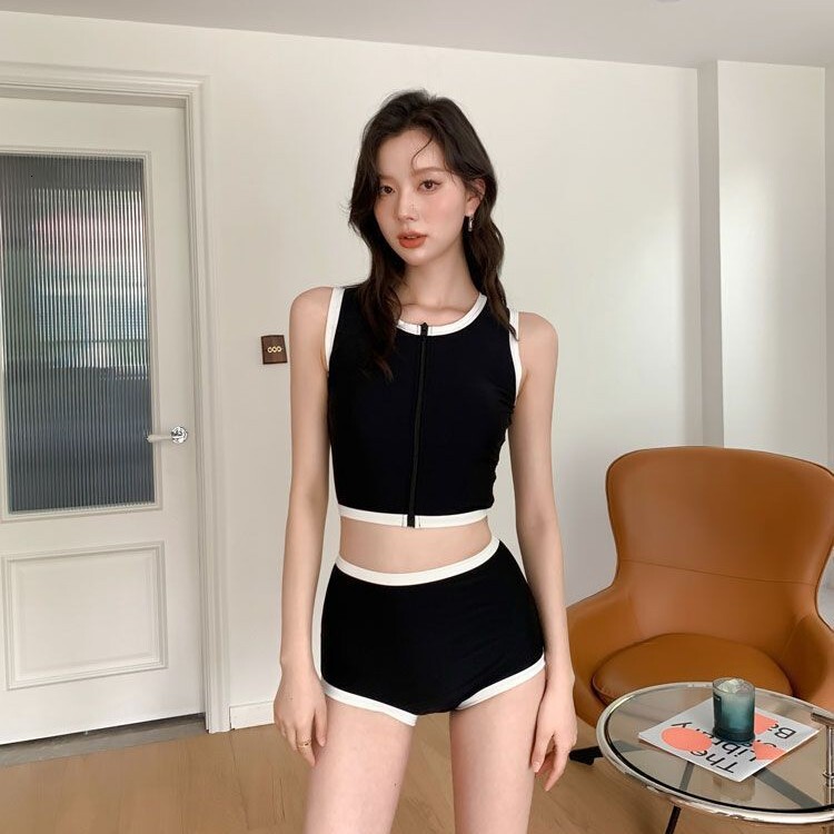 2025 New Women's Swimsuit Two-Piece Sexy Japanese and Korean Style Sports Small Chest Gathered Slimming Beach Vacation Swimwear