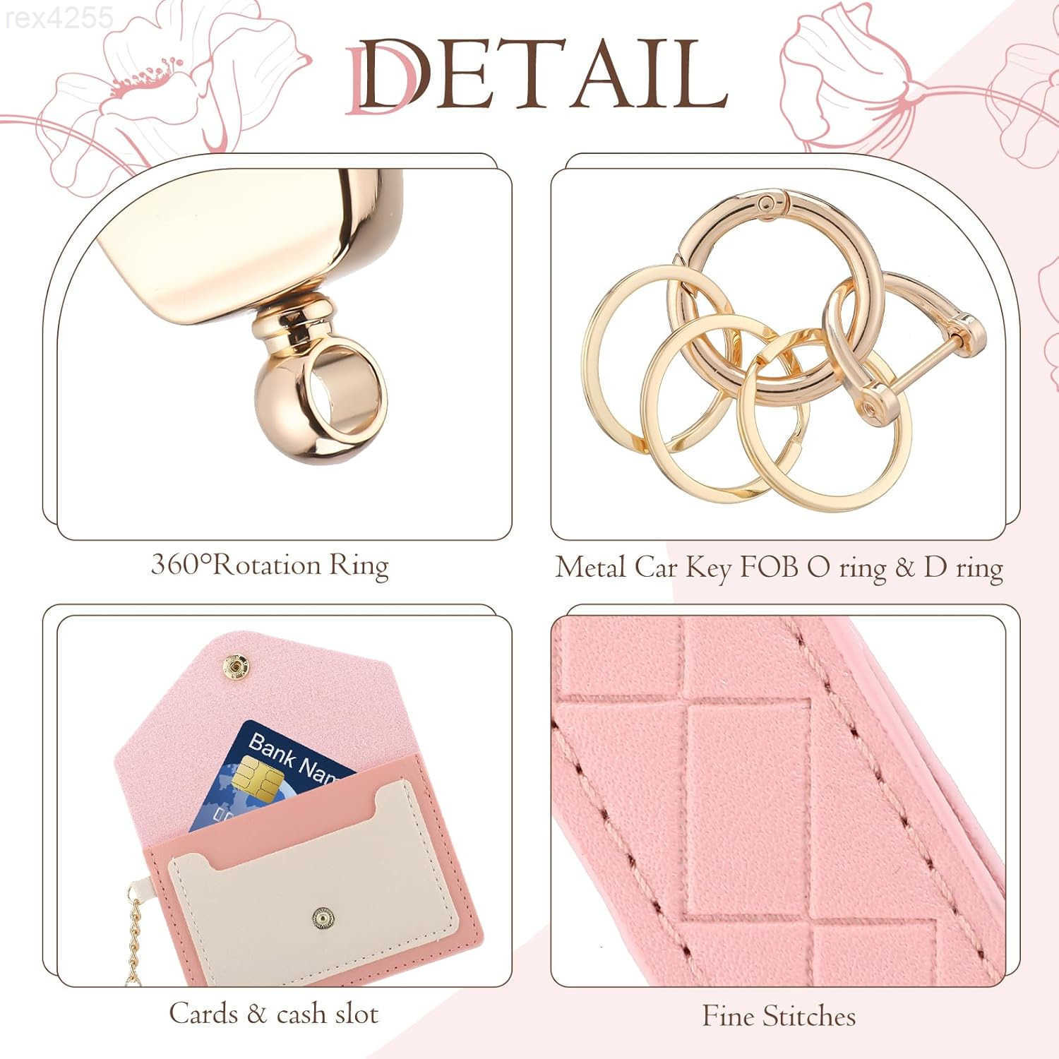 Leather Wristlet KeychainCute Wallet Keychain Car Key Chain Holder with 2 Key Ring Key Fob Wristband for WomenW250911