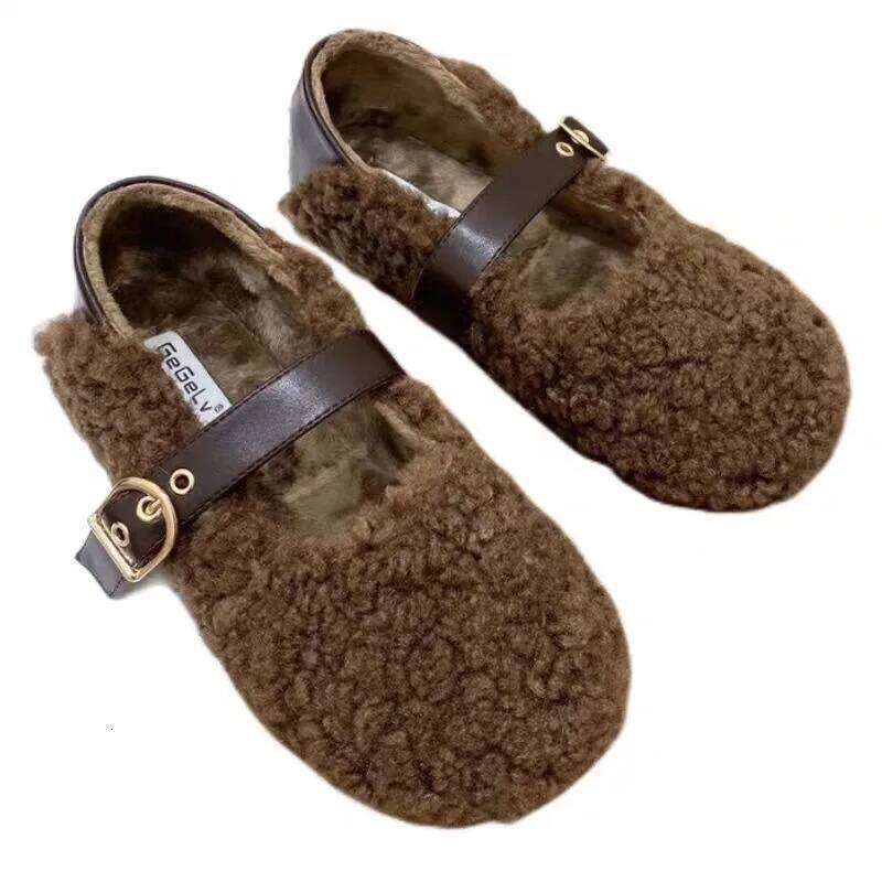 Designer Women Warm Fur Flats Vintage Fashion Shallow Belt Buckle Spring Autumn Ladies Comfort Loafers Shoes