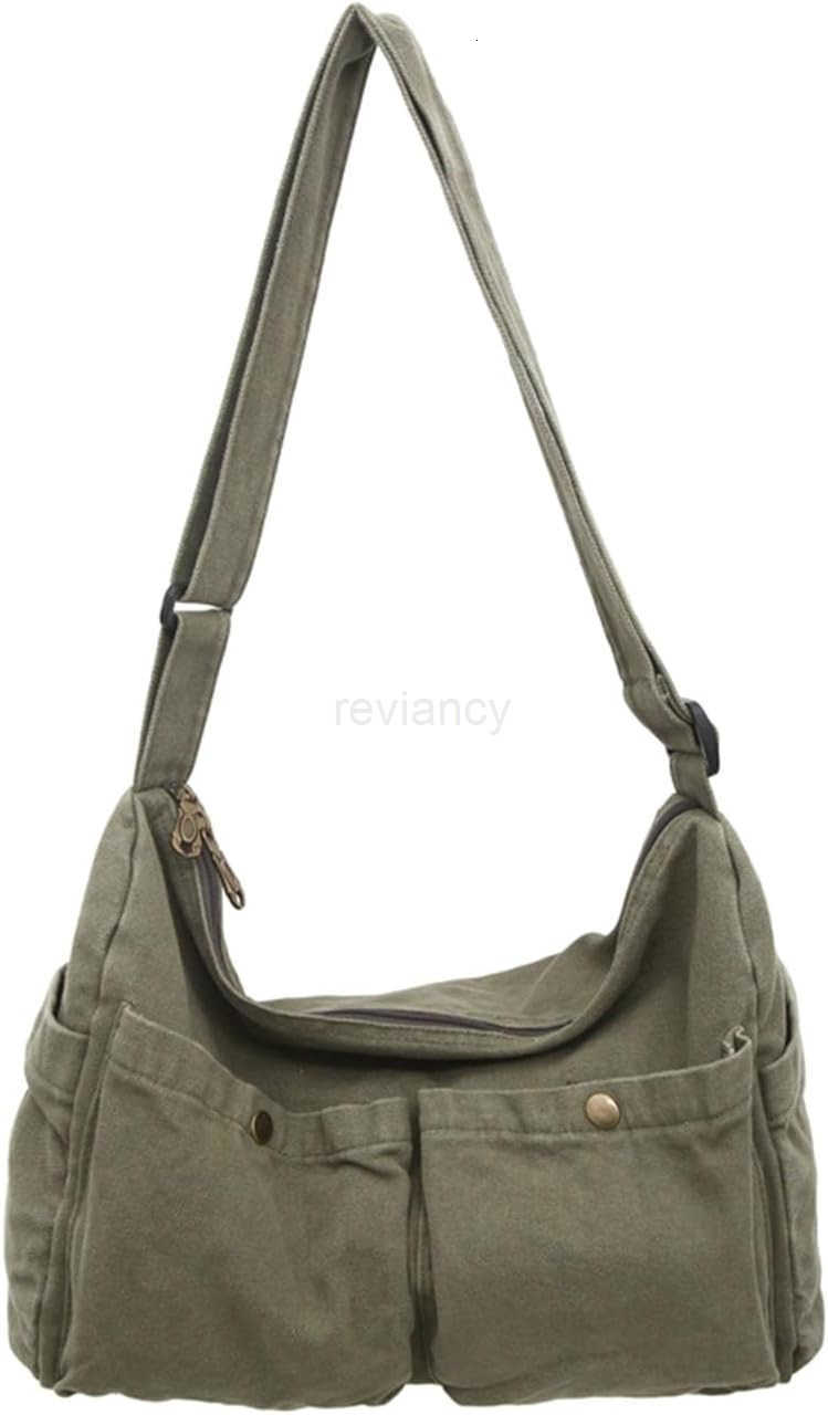 Canvas Messenger Bag Cute Crossbody Tote Bag Shoulder for Women Men for School Aesthetic Hobo with Multiple PocketsW250911