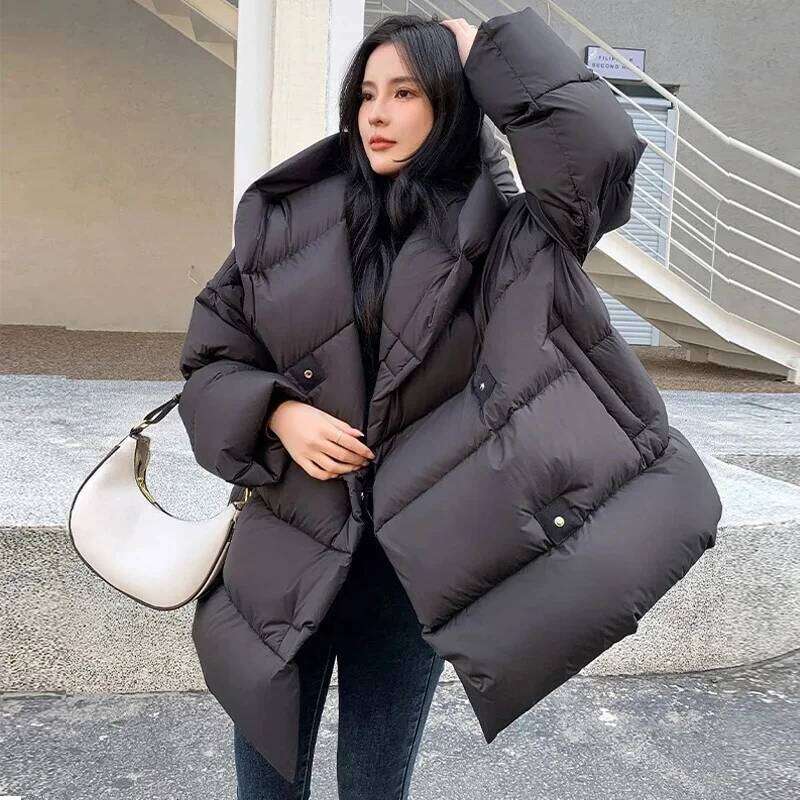 Lagabogy 2025 Winter Women Fluffy Hooded 90% White Duck Down Jacket Female Oversized Warm Solid Puffer Coat High Quality