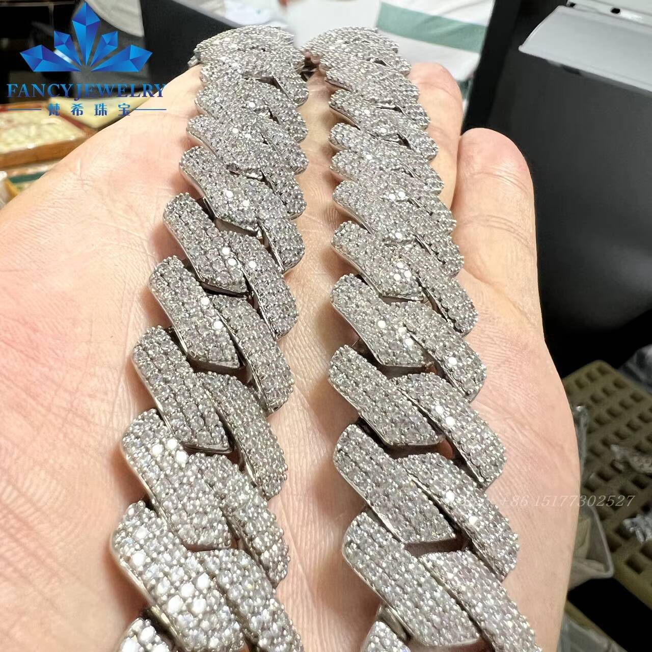 Miami Hip Hop Jewelry 16mm Cuban Chain Gold Plated Iced Out Prong Iced Setting Necklace CZ Diamond Prong Cuban Link Chain