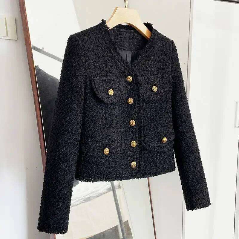Blacktweed Style Cropped New Spring Autumn Elegant Socialite Long Sleeve Topins Thin Regular Crew Neck Jacket