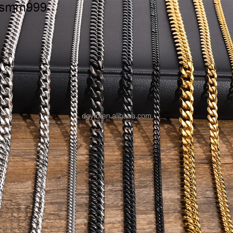 High Quality Stainless Steel Cuban Link Chain Necklace for Men Black Gold Silver Trendy Jewelry Gold Plating Chain