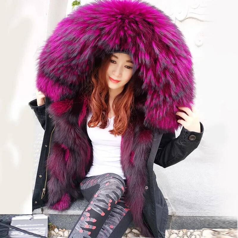 Maomaokong 2024 parka Winter Jacket With fox fur Women Parkas Real Coat Natural Raccoon Fur Collar Hooded Warm