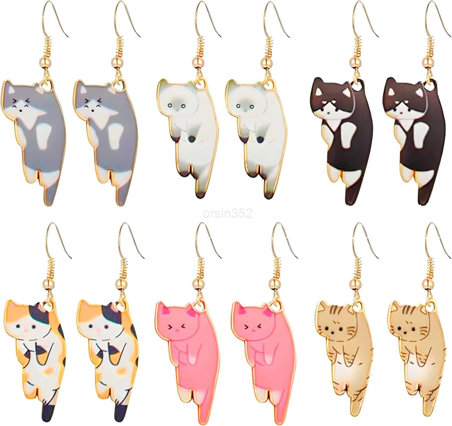 6Pairs Dangling Cat Earrings For Women Kawaii Aesthetic Funny Cartoon Kitten Dangle Earrings French Hook Animals Lover Birthday GiftsW250911