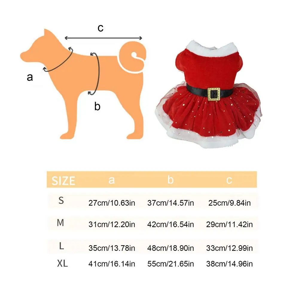 Christmas Dog Dress with Velvet & Tulle Skirt, Matching Bow Hair Tie, Cotton Material, Warm & Comfortable, 4 Sizes for Dogs 1.5-8kg, Ideal for Christm